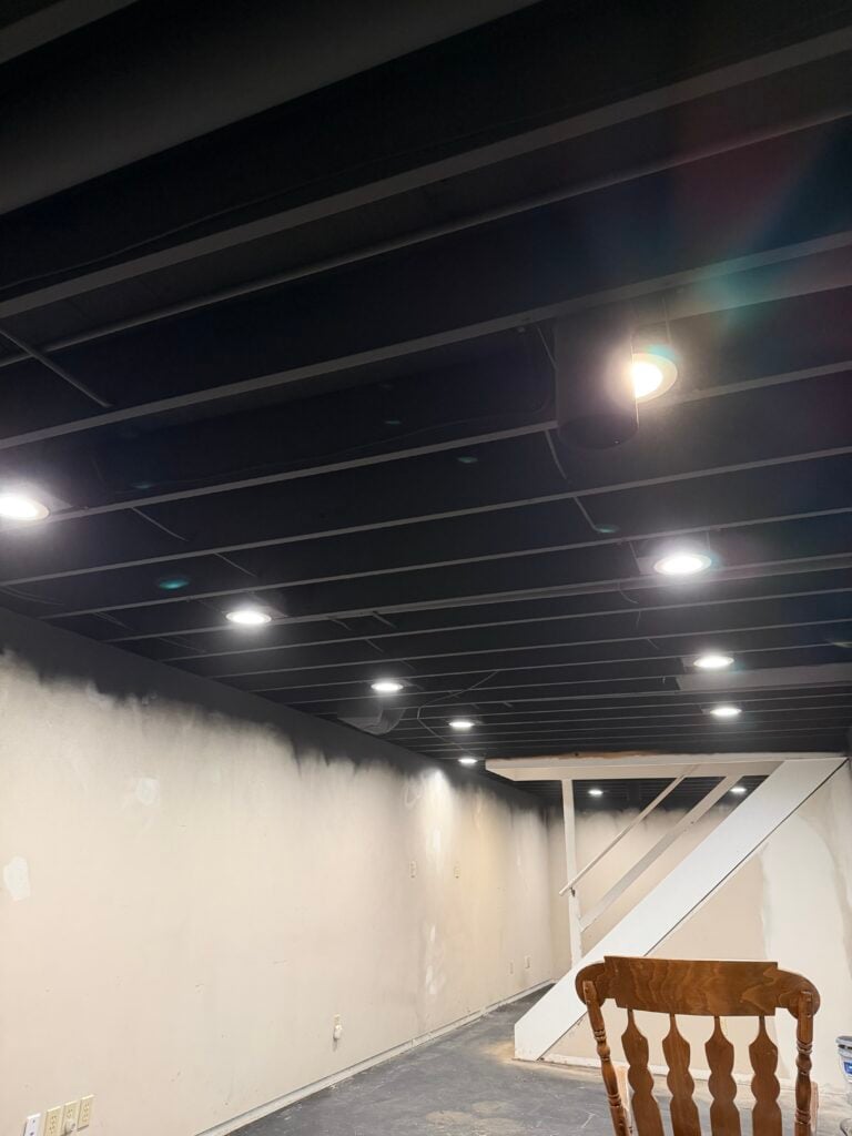 Basement Ceiling Painting and Lighting Installation in Chesterfield